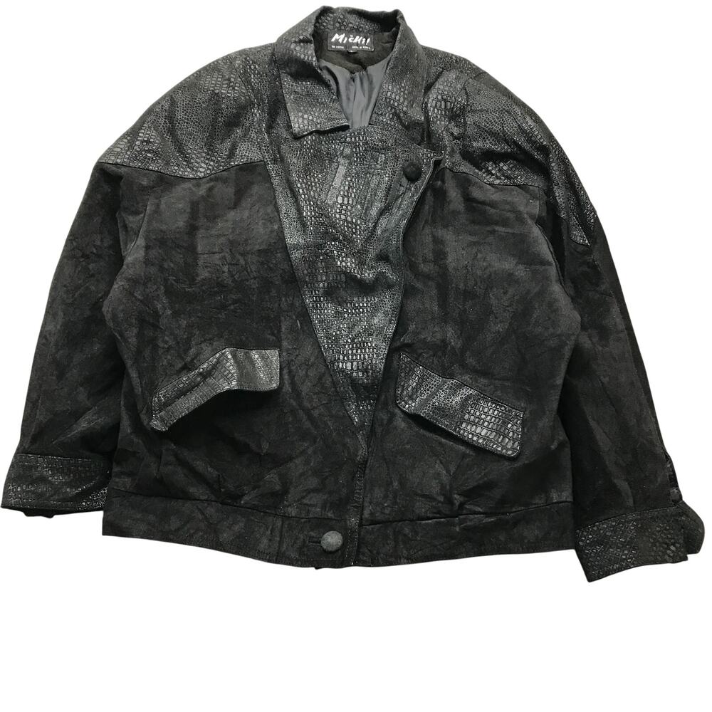 Vintage Micki Genuine Leather Lined Suede Jacket Womens L Shoulder Pads Black